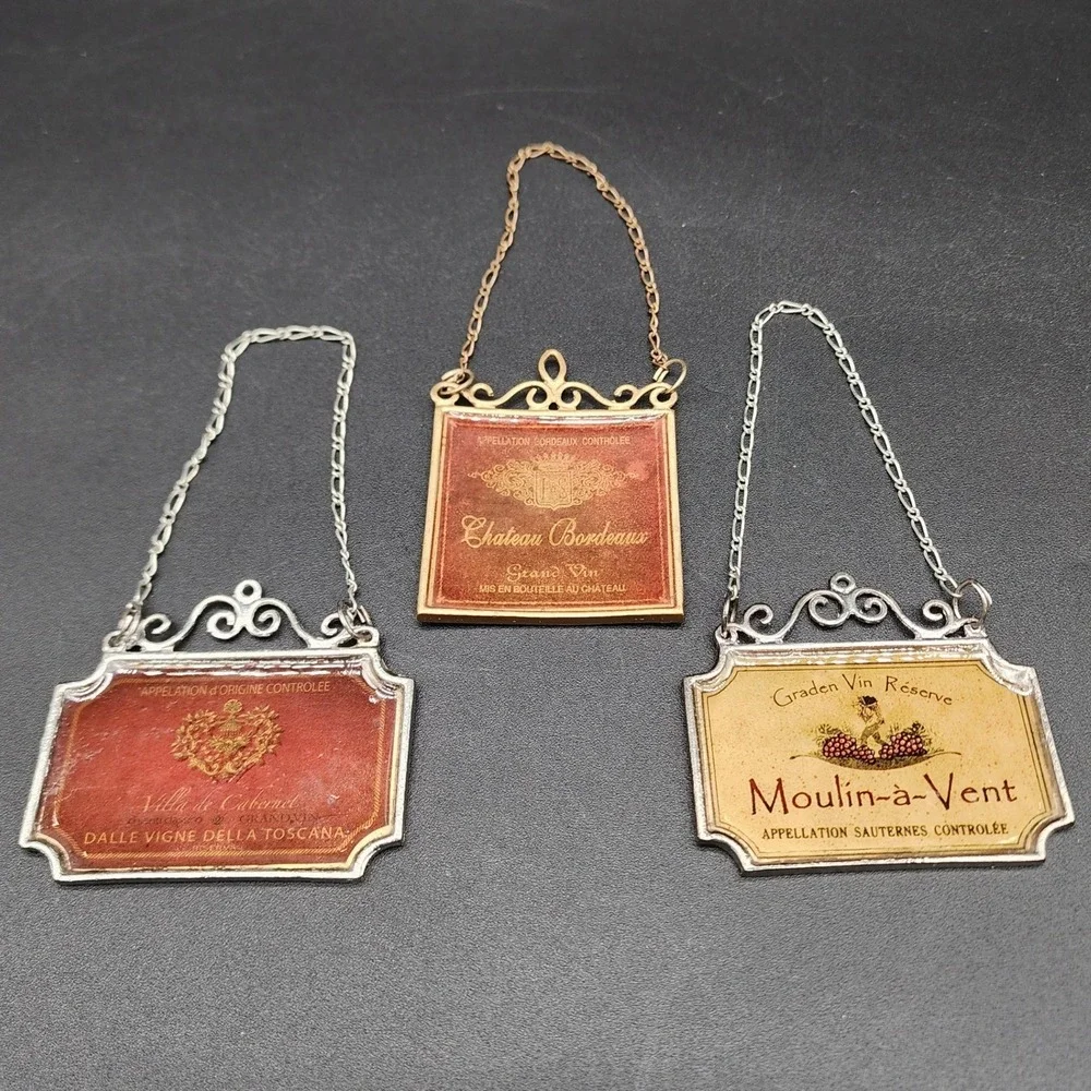 Vintage Multi Color Wine Decanter Labels Barware Chateau Bordeaux Moulin Set 3